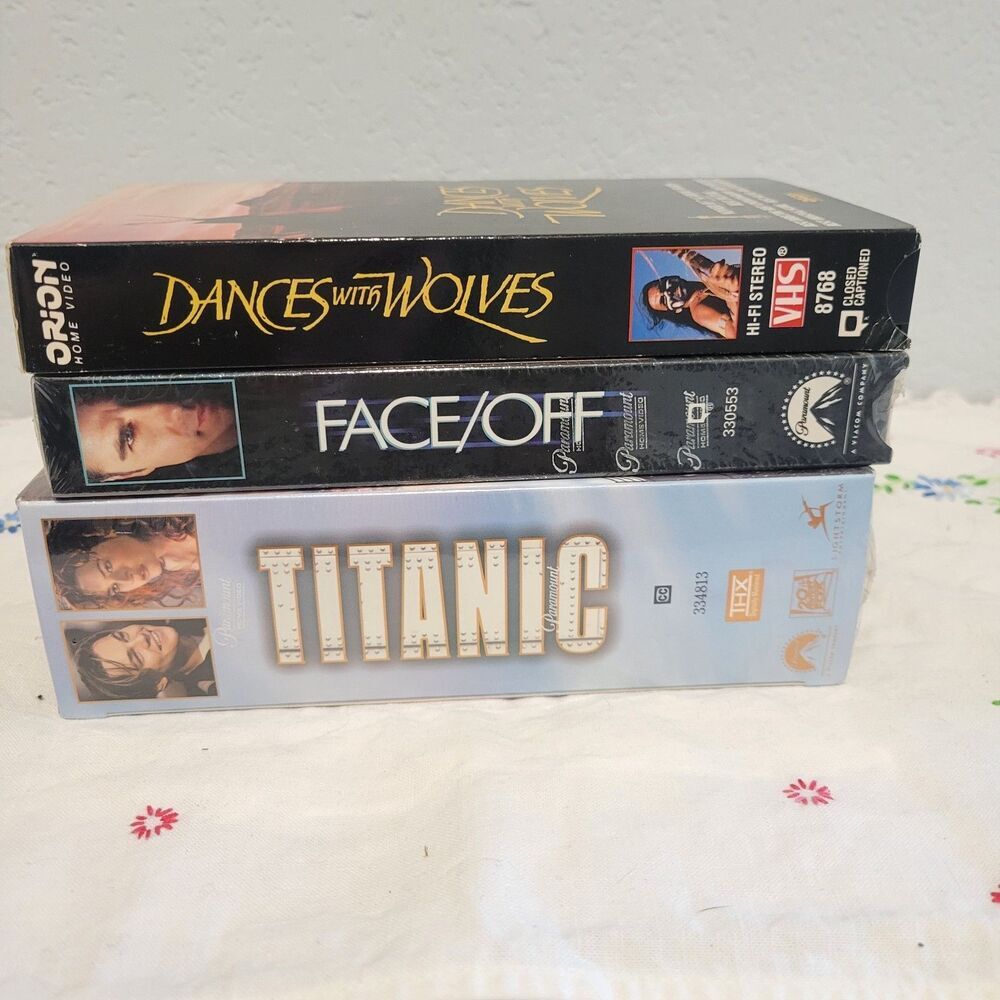 Lot of 3 VHS 90s Movies, Face/Off & Titanic Sealed, Dances W/ Wolves unsealed